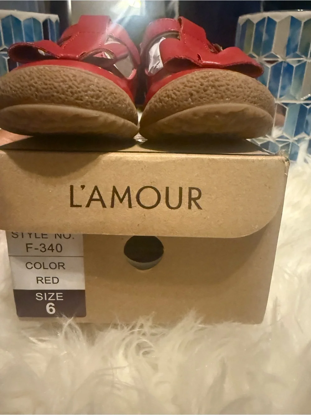 L'Amour Red T-Strap Bow Kids Dress Shoes